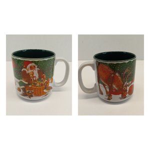 Vintage 1998 Northwoods C'Mas Santa & Reindeer Mug Jeanne Beury Potpourri 10 oz.